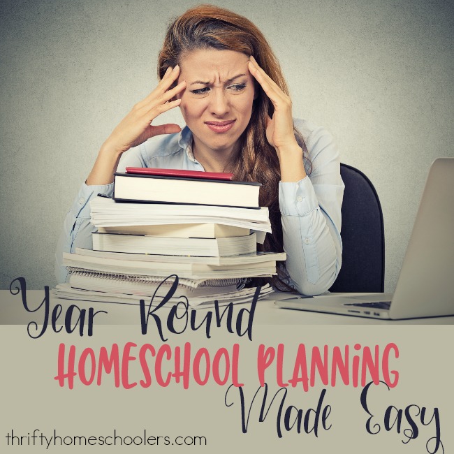 Does planning your homeschool year stress you out? Check out how I'm planning ours this year...without the stress! :: www.thriftyhomeschoolers.com