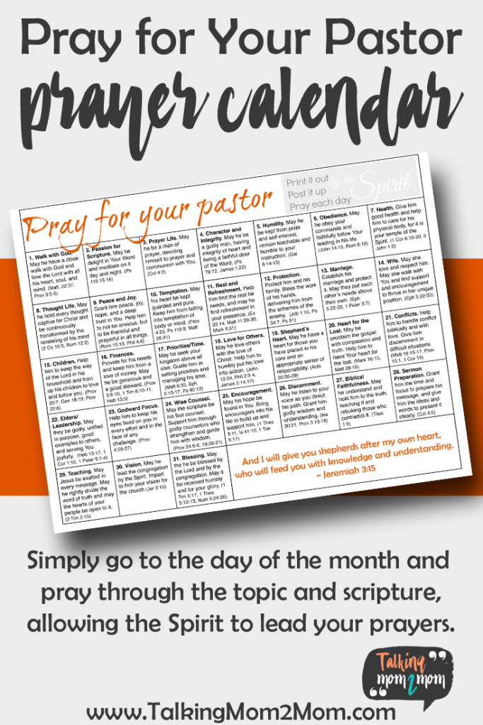 Do you pray for your pastor? Maybe you don't know what to pray for? Here is a great re-usable monthly calendar to help! :: www.thriftyhomeschoolers.com