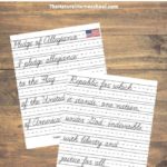 Tour of the USA – Printable Flag with Pledge of Allegiance Cursive Page