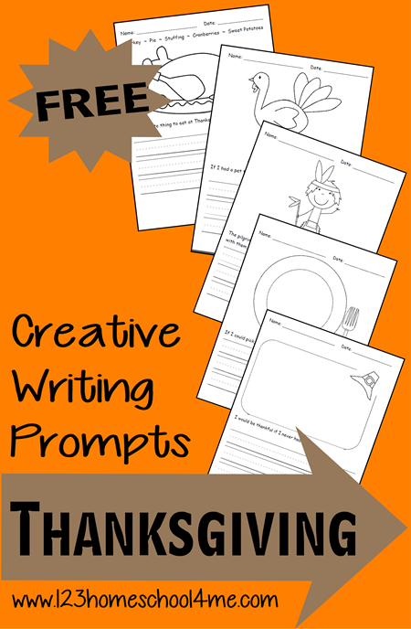 Keep those creative juices flowing during Thanksgiving with these fun writing prompts. :: www.thriftyhomeschoolers.com