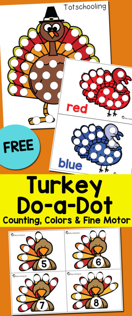 Little ones will love these adorable Turkey Do-a-Dot printable pages! They can work on fine motor, colors & counting. :: www.thriftyhomeschoolers.com