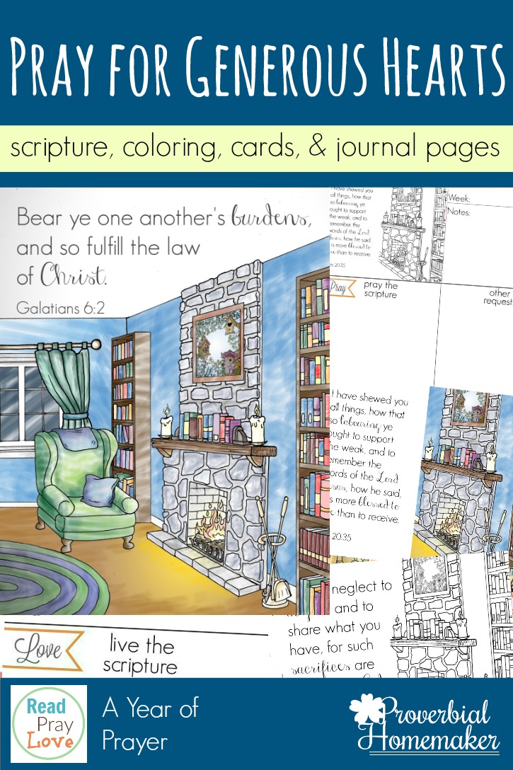 With Christmas just around the corner, I think it is a perfect time to work on generosity. Here are some beautiful Pray for Generous Hearts scripture and coloring pages, cards and journal pages perfect for this time of year. :: www.thriftyhomeschoolers.com
