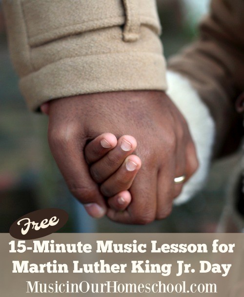 Quickly and easily add in some music to your studies for Martin Luther King, Jr Day with this FREE 15-Minute Music Lesson. :: www.thriftyhomeschoolers.com